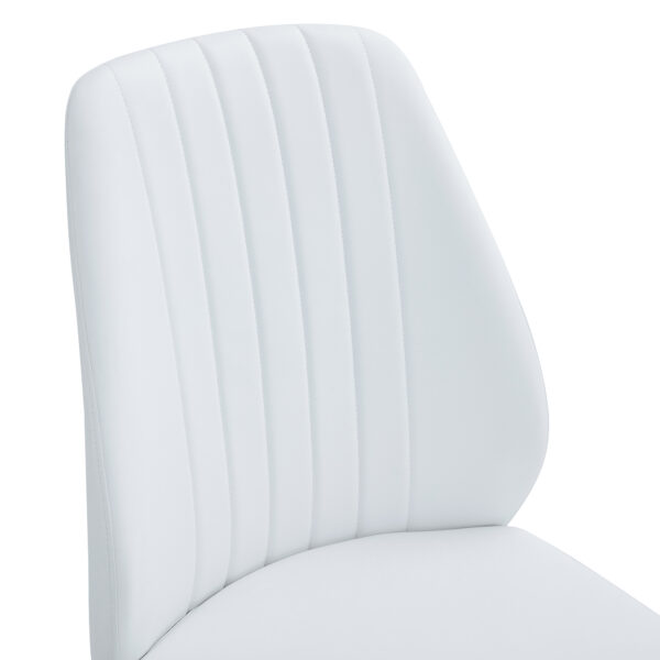 e30f4e07d6c44fcbacd14a95eda5a9be_a04cdd6000f5ec216ed1096bebdc50b6 Set of Four White PU Comfort Dining Chairs (17.7"x25").Dining chair with extended backrest,WHITE PU,Silver metal legs,Suitable for various places such as family restaurants, hotels, coffee shops,etc.