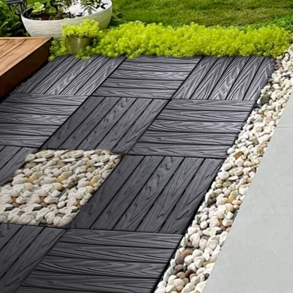 76-Pack 11.42"x11.42" Interlocking Deck Tiles - 68.80 Sq.Ft 3D Wood Grain Plastic Flooring for Outdoor Use , Waterproof & Moisture-Proof Patio Tiles , All-Weather Use & Easy Snap-Together Installation