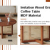 A natural and elegant deep red wooden coffee table with artificial rattan decorations, perfect for a fashionable living room and comfortable tea drinking time