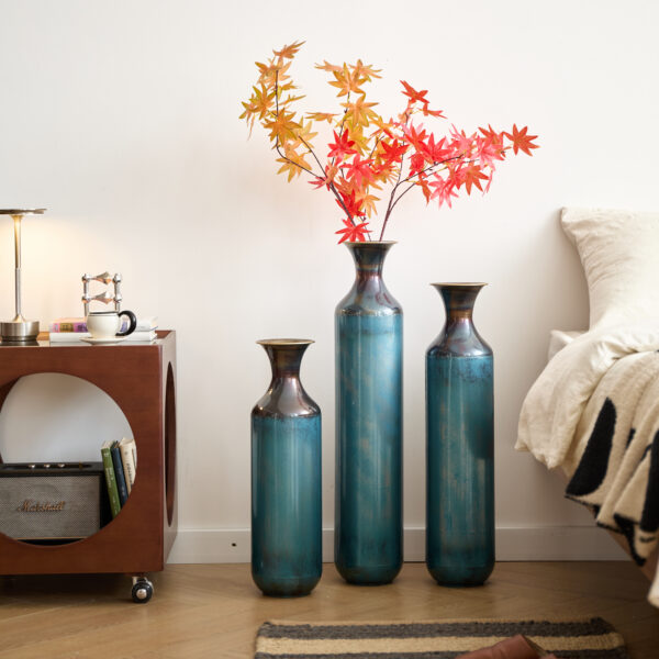 Floor metal vase modern style decoration home droplet shaped white metal vase 3-piece set gorgeous home decoration large glazed metal vase