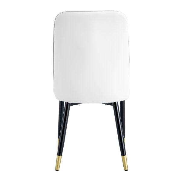 e3d79116d4cd455184d46c4dfb8c8bd5_6f1f6924b1847c129e452fbcfd8079cc Table and chair set.The table has a glass top with imitation marble pattern stickers and stainless steel golden legs. Paried with chairs with PU artificial leather backrest cushions and black legs.
