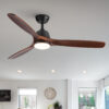 52-inch Yuhao Farmhouse Rustic LED Ceiling Fan with brown wood blades and integrated dimmable LED light, remote control included.