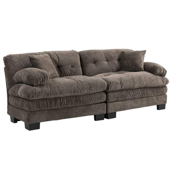 Two-seat Sectional Sofa Modular Deep Seat Sofa Couch Chenille Sofa Sleeper Comfy Upholstered Furniture for Living Room Apartment Studio Office-Gray