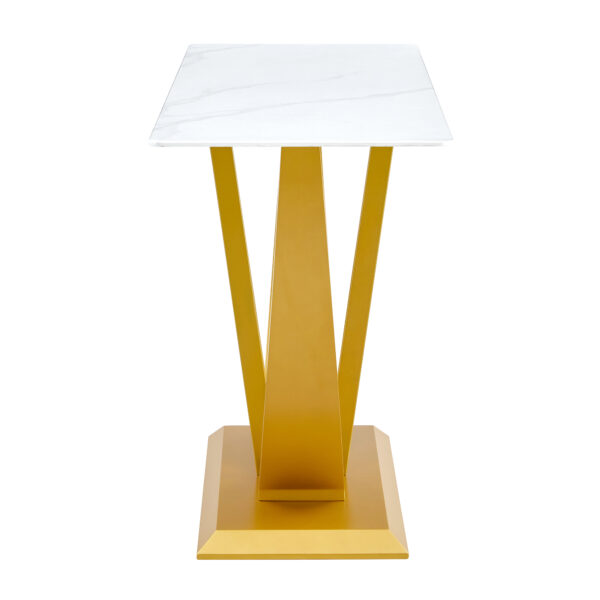 Modern and simple rectangular glass dining table in white with a pattern, 0.39 "white top and gold legs, suitable for entrance and living room.