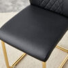 Table and chair set.The table has a glass tabletop with imitation marble pattern stickers and stainless steel golden table legs. Paried with comfortable chairs with PU seats and metal legs.