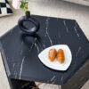 Modern Minimalist Black Hexagonal Coffee Table Set.Hexagonal MDF coffee table, characteristic pattern stickers, multi-hole design to give more storage space.Two coffee tables of different sizes.