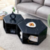 Modern Minimalist Black Hexagonal Coffee Table Set.Hexagonal MDF coffee table, characteristic pattern stickers, multi-hole design to give more storage space.Two coffee tables of different sizes.