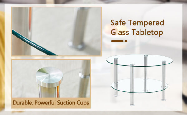 e433065c17624881ac1b546dda94d7e1_0ecb4e4d99f5460f4150f7f021902600 Contemporary Minimalist Double Layer Tempered Glass Coffee Table - 27.5" Top and 23.6" Bottom.Reinforced Glass Tabletop,Stainless Steel Silver Plated Legs.