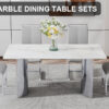 Modern minimalist dining table. Imitation marble glass sticker desktop, stainless steel legs, stable and beautiful. 4 premium PU seats. 63 inches * 35.4 inches * 29.5 inches DT-69 C-1162