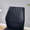 Luxury Simple Chair - Set of 6 BLACK PU Material High Resilience Dining Chair with Metal Black Leg.The Chair Back Has a Vertical Stripe Design With Smooth And Uniform Lines.