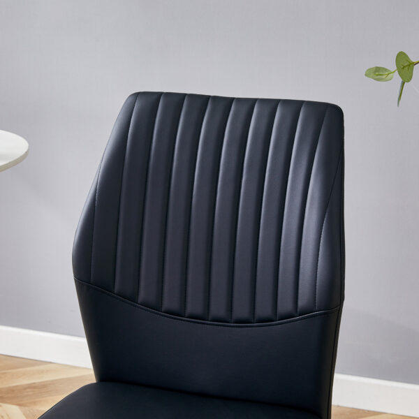 e4541866a50c4a609b8c702004b1d944_9cea9a03c139e539179842afb6123a0c Luxury Simple Chair - Set of 6 BLACK PU Material High Resilience Dining Chair with Metal Black Leg.The Chair Back Has a Vertical Stripe Design With Smooth And Uniform Lines.