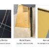 63"x31.5x30" Black Marble-Patterned Slab Dining Table with Golden Stainless Steel Butterfly Legs.The tabletop is designed to be scratch and heat resistant.Slabs Tabletop,Golden Stainless Steels Legs.