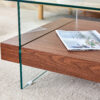 31.4 Inch Modern Two-Tier Square Coffee Table - An Elegant Combination of Clear Glass and Dark Wood Texture Sticker It can be used not only as a coffee table but also as a side table or display stand.