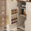 White Kitchen Island Cart with Foldable Tabletop & Drop Leaf - Mobile Breakfast Bar on Wheels with Wood Top and Storage