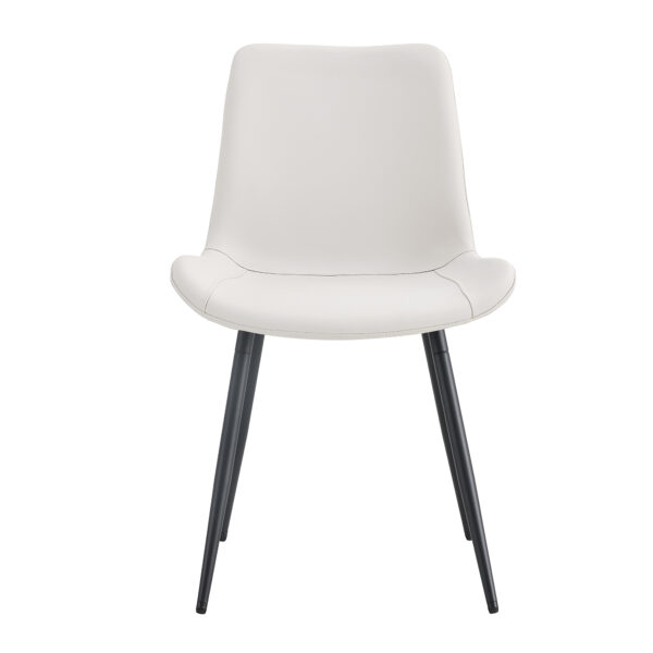 e4cbab36b3c64e15916db7d273b33271_c693e4b973508d9a33b833263d195a0c White artificial leather backrest cushion dining chair, black metal legs, curved widened cushion design for more comfort, suitable for restaurants, kitchens, bedrooms, offices.(4 chairs) 0502