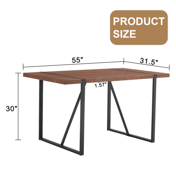 e4f9ee0db65344babdf3020c5eabe3ab_4d3f84f4eaabc6bc8c4ea4c6bef8d3ce Industrial Rectangular MDF Walnut Color Wood Grain Dining Table for 4-6 people with 1.5 inch thick MDF top and black metal legs for desks, kitchens, patios, dining rooms.