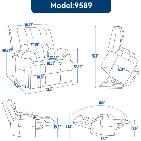 Dual Motor Heat Massage Infinite Position Up to 350 LBS Electric Power Lift Recliners with Power-Remote, Medium-firm and Heavy Duty, Beige