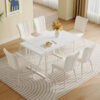55"x31.5"Cream-Style White MDF Dining Table Set with 6 Armless Chairs.MDF Tabletop and metal legs.The backrest of the dining chair has a vertical line design.Adding a warm atmosphere to your family.