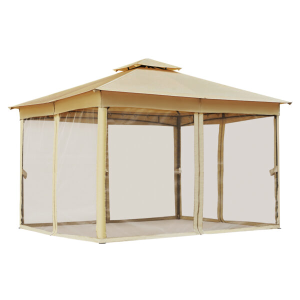 TREXM 10x12 Outdoor Gazebo Tent with Double Roofs, Patio Gazebo with Mosquito Netting, Patio Canopy for Backyard, Garden, Lawn and Deck (Beige)