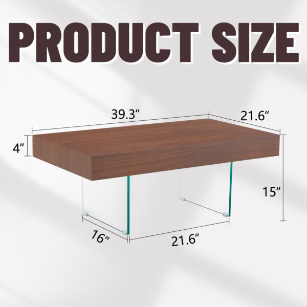 e5383be726b4453a861c73afbb0fa85e_81d22349b7ada9dc1566b049ecf51b84 Walnut Colored MDF Coffee Table - 39.3"x21.6" with Tempered Glass Legs.Density Board Sticker,Reinforced Glass Legs.Walnut Colored Texture Sticker.