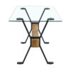 Table and chair set.79"x31.5" with X-shaped Black Metal Table Legs,Wood Grain Textured MDF Crossbeam.Paired With 8 Modern Mid-Century Style Upholstered Side Black PU Chairs.