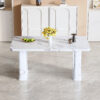 64.5 x 35.4 Inch Stylish Marble Textured Dining Table, Perfectly Blending Simplicity And Transparency. Made of MDF Material With White Marble Texture Stickers, It Exudes A Strong Sense Of Fashion.