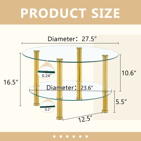 e5a11702b2f140edb64947ab74a18d37_8edea1686b7a5fcbe05aac55b4aaff36 Contemporary Minimalist Double Layer Tempered Glass Coffee Table - 27.5" Top and 23.6" Bottom.Reinforced Glass Tabletop,Stainless Steel Gold Plated Legs.