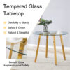 Modern Luxurious Round Tempered Glass Dining Table with Gold 7-Shaped Metal Legs,suitable for family meals, office conferences, or as a casual coffee table for various occasions.36*36*29.5
