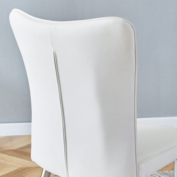 e5d81b75b14649ca8e7b4d5657bcc70f_20231018_aac61a1345b57e821187d82109622fd6 Modern minimalist dining chairs, office chairs. 4-piece set of white PU seats with silver metal legs. Suitable for restaurants, living rooms, and offices. C-008