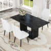 Table and chair set.Black Marble Pattern MDF Dining Set - 63"x35.4" with 4 White PU Chairs With a Widened Backrest Design.Giving you a luxurious feel.