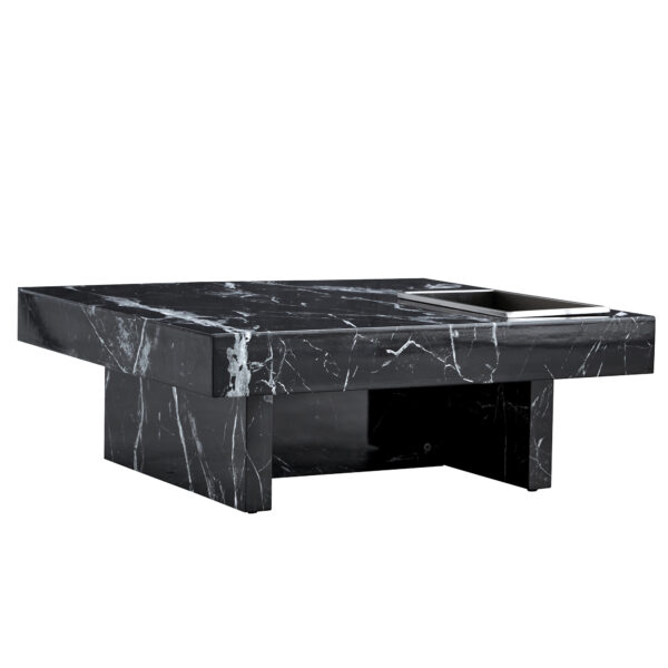 A modern and practical coffee table made of MDF material with black patterns. The fusion of elegance and natural fashion  31.4"*31.4"*12"