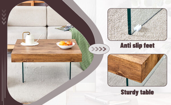 e652c711fe91415fb51fc287c1a9cadd_c8614e30c23722a01585386e07f7258b Natural Style Square MDF Coffee Table - 31.5"x31.5" with Tempered Glass Legs.Density Board Sticker,Reinforced Glass.