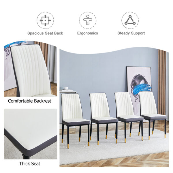 e67289e082ff42fc841e72f76619546f_d75601c7520bc1686394191101eed1be 4 Dining Chair Set, White + Grey Dining Chair Set, High Back Seat in PU Material and Sturdy Black Leg Chair for Dining Room, Kitchen and Living Room c-010