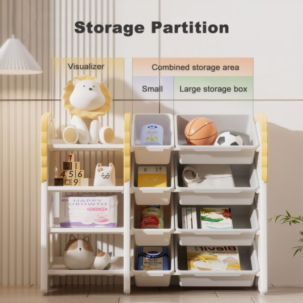 e6c82a0e70204f33a523664c6ac94beb_cd6825d1dcd609aa451bcf9274f0bdac Kids Bookshelf and Toy Storage, 4-Tier Toy Organizers W/8 Removable Storage Bins, Kids Toy Storage Organizer for Study Room, Bedroom, Kids Room, Classroom, Nursery
