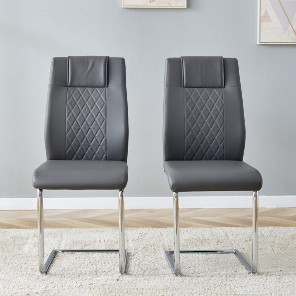 Modern Dining Chairs with Faux Leather Padded Seat Dining Living Room Chairs Upholstered Chair with Metal Legs Design for Kitchen, Living, Bedroom, Dining Room Side Chairs Set of 6 (Grey+PU)C-001