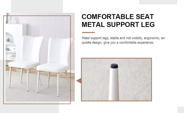 e6f588bd0f6b4de49076f77dd101d890_0c8a2b1dd903177ec587e01d7cecae9e Table and chair set, MDF desktop, white metal table legs, stable and beautiful, suitable for most styles of home. Modern simple dining table, comfortable seating.