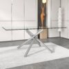 Large Modern Minimalist Rectangular Glass Dining Table for 4-8 people with 0.39" Tempered Glass Tabletop and Silver Metal Legs, for Kitchen, Living Meeting Room .71*35.4*30.W1151S01472