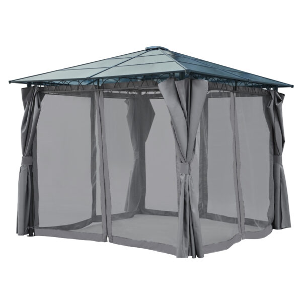 TREXM 10'x10' Hardtop Outdoor Gazebo with Polycarbonate Roof, Patio Gazebo with Aluminum Frame, Mosquito Netting and Privacy Screens for Shade and Rain, Backyard Tent for Backyard, Garden, Lawn (Grey)