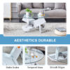 Round glass coffee table, 33.4 "modern design unique coffee table. Tempered glass countertop with white patterned MDF legs. Suitable for living and dining rooms