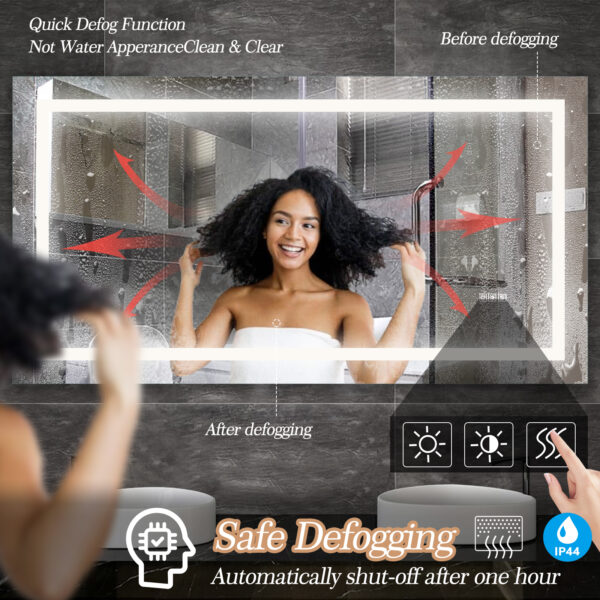 60" x 32" LED Bathroom Mirror with Anti-Fog and Touch Sensor – Modern Frameless Lighted Wall Mirror for Bathroom Vanity, Shower Room, or Dressing Area