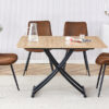 Modern minimalist multifunctional lift table with 0.8-inch MFC tabletop and black metal legs, can be used as dressing table, coffee table, dining table, and office desk.  LT-10055