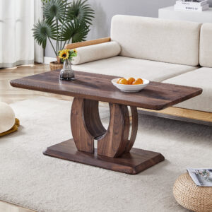 Modern Minimalist Walnut Dark Brown Texture Sticker-Patterned MDF Rectangular Coffee Table. Add a quiet and cozy atmosphere to your home.MDF coffee table,Walnut,Dark Brown textured Sticker,side table.