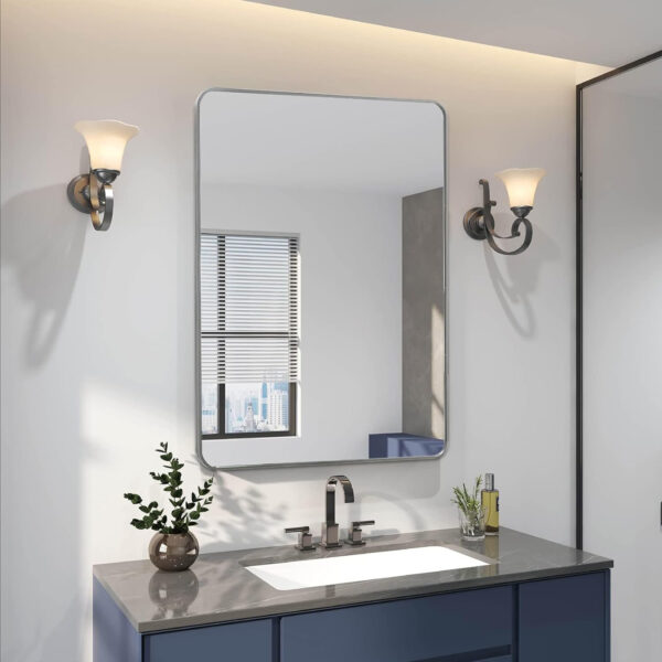24x36 Inch Silver Metal Framed Rectangular Bathrrom Mirror for Wall.(W2203P156434)