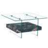 31.4 Inch Modern Two-Tier Square Coffee Table - An Elegant Combination of Clear Glass and Black Marble Pattern Sticker.It can be used as a coffee table,a side table or a display stand.