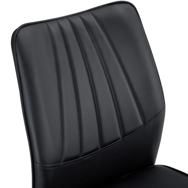 e7d0a8635ad94248a4449a2a8f39c333_20240205_37713d852b9f659535b8af8e8c1bf074 Four black dining chairs. A medieval modern chair made of PU material with soft cushions, equipped with golden metal legs. Suitable for restaurants and living rooms