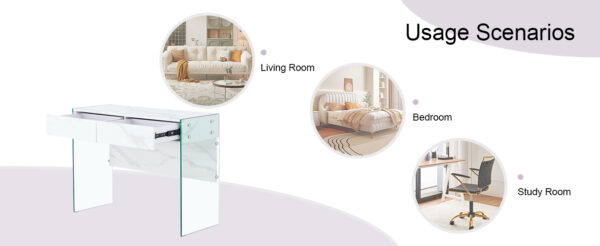 White environmental protection MDF minimalist dresser, desk, desktop computer desk, with double drawer storage space, simple home, perfect for various styles of home environment.