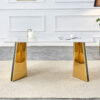 63"x31.5x30" Luxurious Snow Mountain Stone Slab Dining Table with Golden Stainless Steel Butterfly Legs.The tabletop is designed to be scratch and heat resistant.Slabs Tabletop,