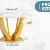 A modern minimalist round white patterned table top measuring 48 inches in diameter with gold MDF legs. Suitable for dining and living rooms.