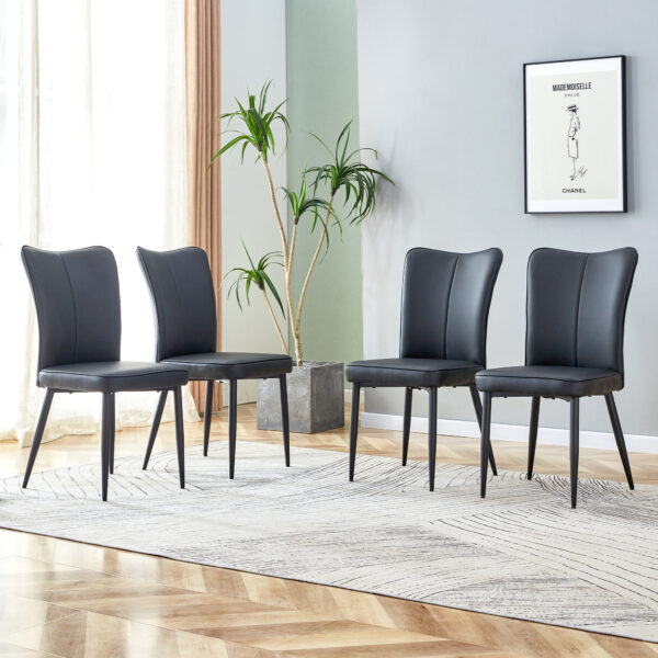 e7fb8d1111744df6be7cf9c6d94d718c_20231018_1b5c5d273010f6e7105d3e59c2dac553 Modern Black PU Chair Set - Four Pieces, The backrest has a vertical and smooth line design.Suitable for placement in kitchen, living rooms, and other venues.W1151116744