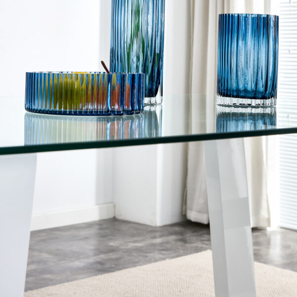 Glass Dining Table Large Modern Minimalist Rectangular for 6-8 with 0.4" Tempered Glass Tabletop and white MDF Trapezoid Bracket,For Kitchen Dining Living Meeting Room Banquet Hall F-1550